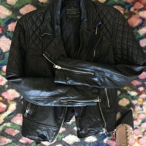 All Saints Leather Walker Jacket US 4 Good Condit